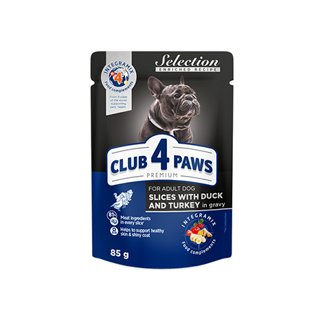 CLUB 4 PAWS PREMIUM "Φέτες με πάπια και γαλοπούλα σε σάλτσα". Πληρεισ κονσερβοποιημενη ωοτροφων για ζωα συντροφιασ  για ενηλικεσ σκύλουσ