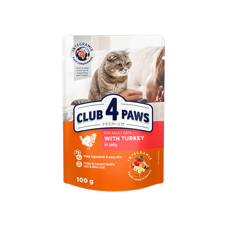 CLUB 4 PAWS PREMIUM " ΜΕ ΓΑΛΟΠΟΎΛΑ ΣΕ ΖΕΛΕ " ΓΙΑ ΕΝΗΛΙΚΕΣ ΓΑΤΕΣ