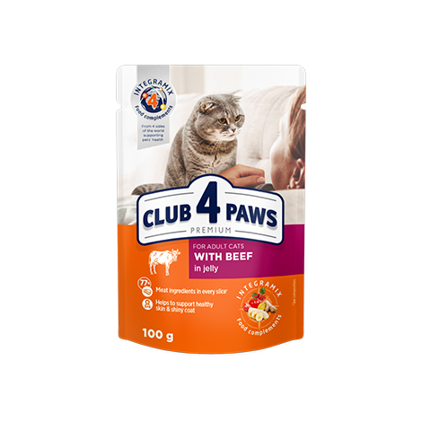 CLUB 4 PAWS PREMIUM "ΜΕ ΜΟΣΧΆΡΙ ΣΕ ΖΕΛΈ". ΠΛΗΡΕΙΣ ΚΟΝΣΕΡΒΟΠΟΙΗΜΕΝΗ ΖΩΟΤΡΟΦΩΝ ΓΙΑ ΖΩΑ ΣΥΝΤΡΟΦΙΑΣ ΓΙΑ ΕΝΗΛΙΚΕΣ ΓΑΤΕΣ  