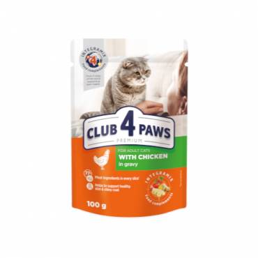 CLUB 4 PAWS PREMIUM "Με κοτοπουλο σε σαλτσα". Πλήρεις κονσερβοποιημένη ζωοτροφών για ζώα συντροφιάς για ενηλικεσ γατεσ