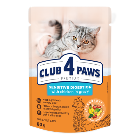 CLUB 4 PAWS PREMIUM "ΕΥΑΙΣΘΗΤΗ ΠΕΨΗ". ΠΛΗΡΕΙΣ ΚΟΝΣΕΡΒΟΠΟΙΗΜΕΝΗ ΩΟΤΡΟΦΩΝ ΓΙΑ ΖΩΑ ΣΥΝΤΡΟΦΙΑΣ ΓΙΑ ΕΝΗΛΙΚΕΣ ΓΑΤΕΣ
