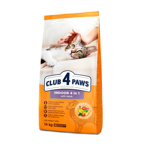 CLUB 4 PAWS PREMIUM ΓΙΑ ΓΑΤΕΣ ΠΟΥ ΖΟΥΝ ΣΕ ΚΛΕΙΣΤΟΥΣ ΧΩΡΟΥΣ «4 ΣΕ 1». ΠΛΗΡΗΣ ΞΗΡΑ ΖΩΟΤΡΟΦΏΝ ΓΙΑ ΕΝΗΛΙΚΕΣ ΓΑΤΕΣ ΜΕ ΑΡΝΊ