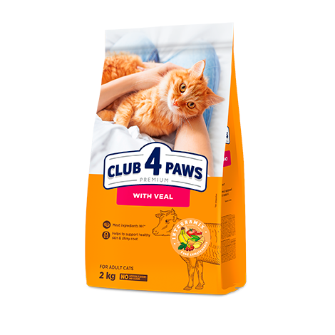 CLUB 4 PAWS PREMIUM "ΜΕ ΜΟΣΧΑΡΙ". ΠΛΗΡΗΣ ΞΗΡΑ ΖΩΟΤΡΟΦΏΝ ΓΙΑ ΕΝΗΛΙΚΕΣ ΓΑΤΕΣ