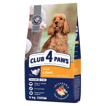 CLUB 4 PAWS PREMIUM «ΈΛΕΓΧΟΣ ΒΑΡΟΥΣ». ΠΛΗΡΗΣ ΞΗΡΗ ΤΡΟΦΗ ΓΙΑ ΕΝΗΛΙΚΟΥΣ ΣΚΥΛΟΥΣ ΜΕΣΗΣ ΚΑΙ ΜΕΓΑΛΗΣ ΦΥΛΗΣ ΣΤΕΙΡΩΜΕΝΟΥΣ Η ΕΠΙΡΡΕΠΕΙΣ ΣΤΗΝ ΑΥΞΗΣΗ ΒΑΡΟΥΣ. ΜΕ ΥΨΗΛΗ ΠΕΡΙΕΚΤΙΚΟΤΗΤΑ ΣΕ ΓΑΛΟΠΟΥΛΑ